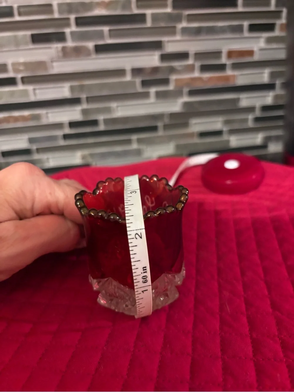 Antique 1910 Ruby Red Glass Toothpick Holder/Shot Glass with Clear Cut Base